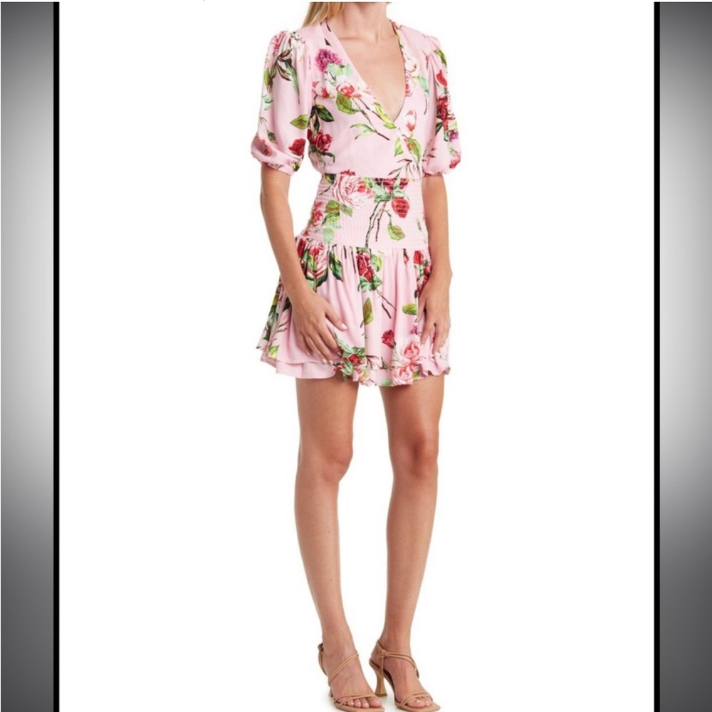 AFRM pink short sleeve plunging neck line dress
